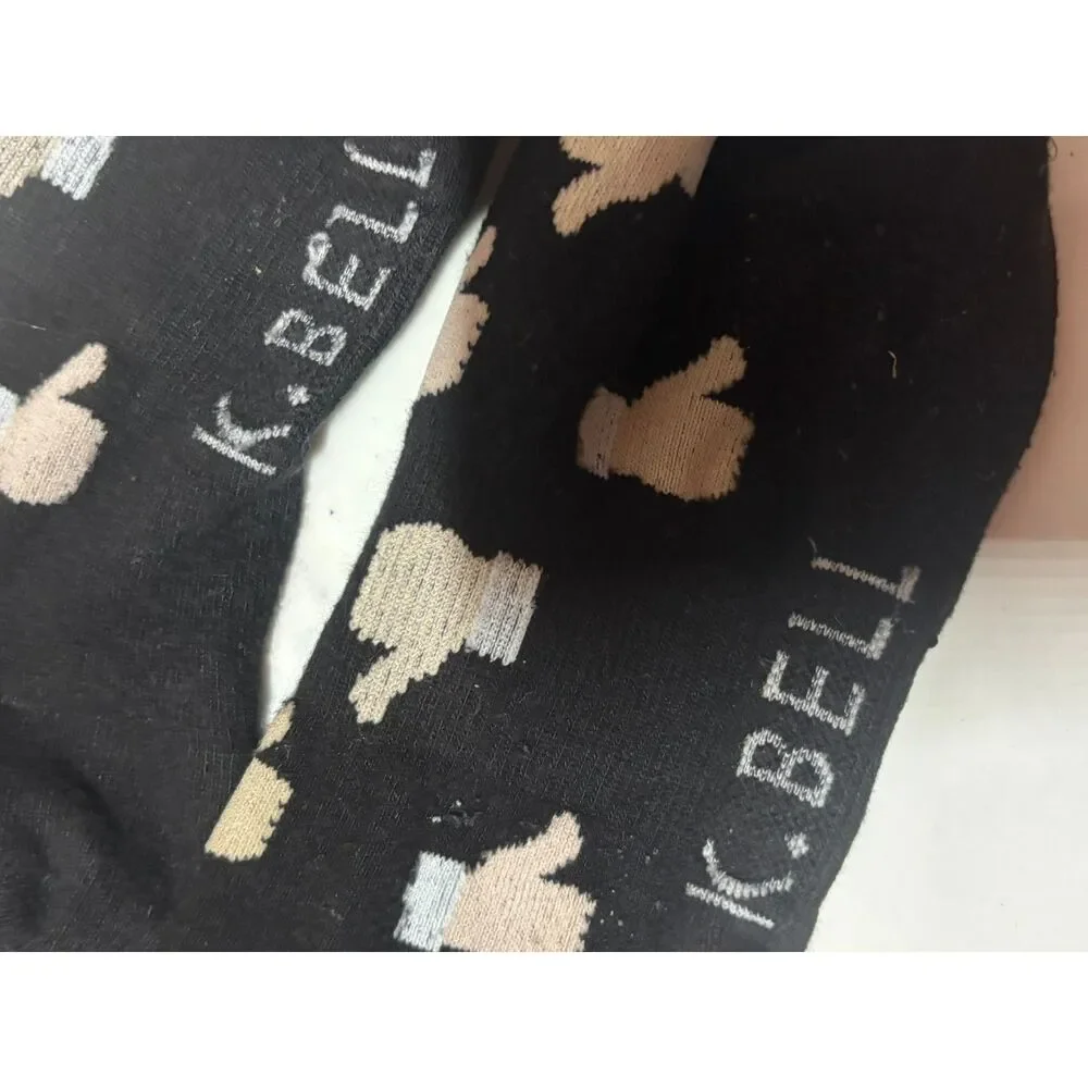 K. Bell Thumbs Up Socks Black Novelty Thumbs Up Crew Socks